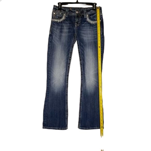 Miss Me Relaxed Bootcut Denim Jeans Blue Rhinestone Pockets Womens Size 26 - Picture 10 of 12